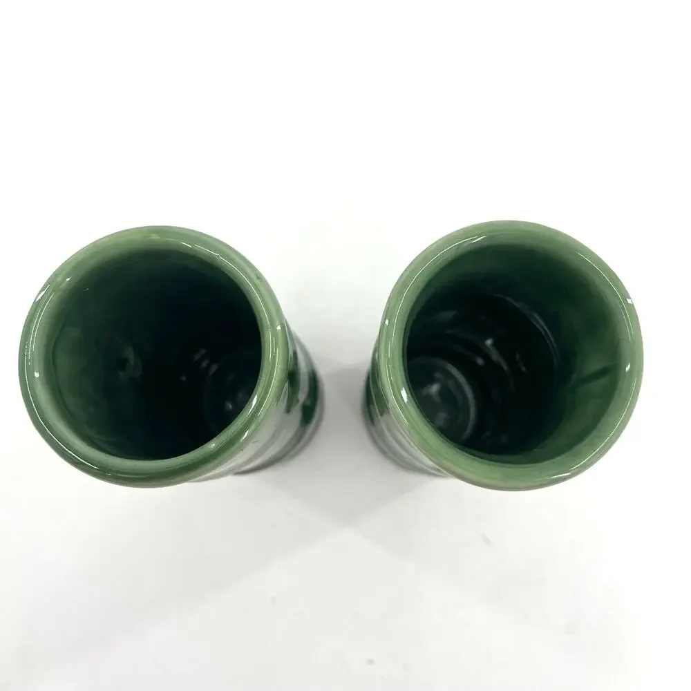 Set of two Libby green bamboo ceramic vases / glasses
